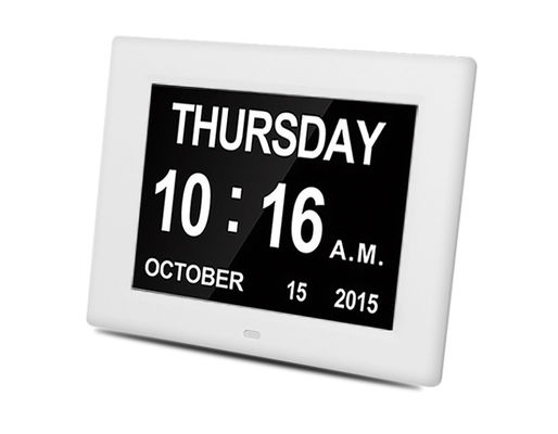 American Lifetime, Newest Version Updated Memory Loss Digital Calendar Day Clock with Day Cycles & Battery Backup(White）